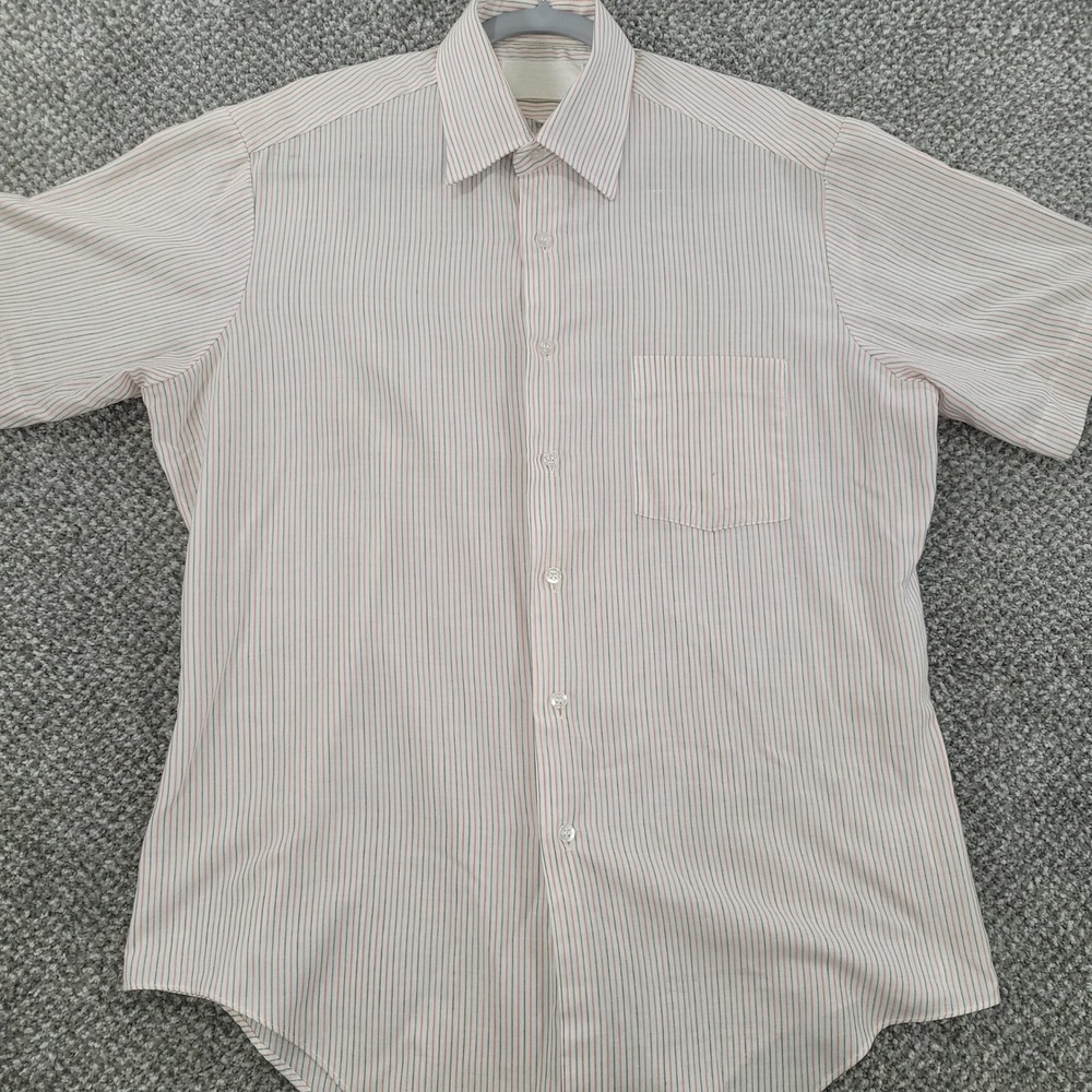 Vintage 70's-80's Sears Perma-Prest Mens 16 Striped Short Sleeve Button Down